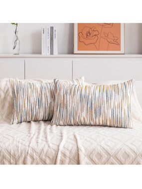 Boho Lumbar Couch Throw Pillow Covers 12x20 Inch Set of 2 Yellow Green Striped